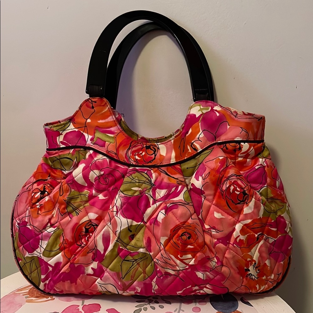 Pink and Green Floral Shoulder Bag with Bold Design